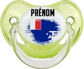 Drapeau effet pinceau Terres australes françaises avec prénom Sucette Physiologique Vert à paillette