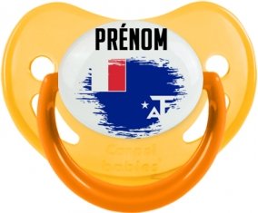 Drapeau effet pinceau Terres australes françaises avec prénom Sucette Physiologique Jaune phosphorescente