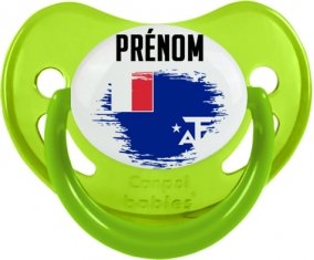 Drapeau effet pinceau Terres australes françaises avec prénom Sucette Physiologique Vert phosphorescente