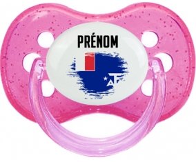 Drapeau effet pinceau Terres australes françaises avec prénom Sucette Cerise Rose à paillette