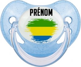 Drapeau effet pinceau Gabon avec prénom Sucette Physiologique Bleue à paillette
