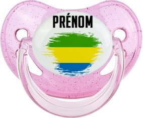 Drapeau effet pinceau Gabon avec prénom Sucette Physiologique Rose à paillette