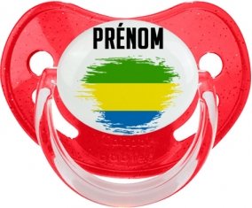 Drapeau effet pinceau Gabon avec prénom Sucette Physiologique Rouge à paillette