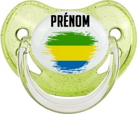 Drapeau effet pinceau Gabon avec prénom Sucette Physiologique Vert à paillette