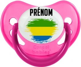 Drapeau effet pinceau Gabon avec prénom Sucette Physiologique Rose phosphorescente