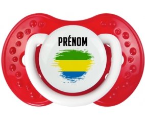 Drapeau effet pinceau Gabon avec prénom Sucette LOVI Dynamic Blanc-rouge classique