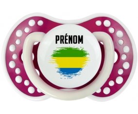 Drapeau effet pinceau Gabon avec prénom Sucette LOVI Dynamic Fuchsia phosphorescente