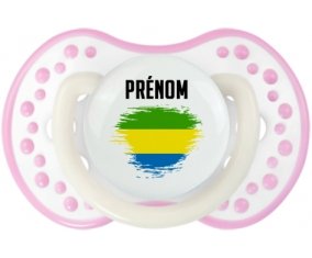 Drapeau effet pinceau Gabon avec prénom Sucette LOVI Dynamic Blanc-rose phosphorescente