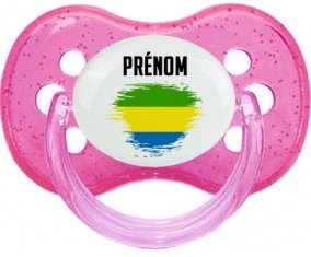 Drapeau effet pinceau Gabon avec prénom Tétine Cerise Rose à paillette