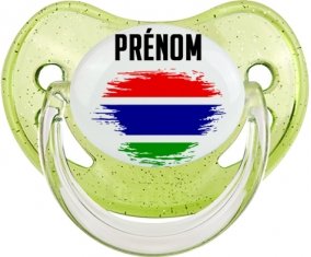 Drapeau effet pinceau Gambie avec prénom Tétine Physiologique Vert à paillette