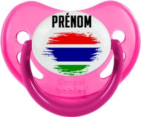 Drapeau effet pinceau Gambie avec prénom Tétine Physiologique Rose phosphorescente