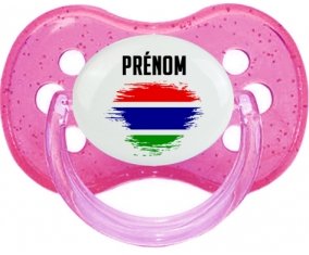Drapeau effet pinceau Gambie avec prénom Sucete Cerise Rose à paillette