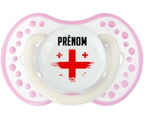 Drapeau effet pinceau Géorgie avec prénom Tétine LOVI Dynamic Blanc-rose phosphorescente