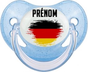 Drapeau effet pinceau Allemagne avec prénom Sucette Physiologique Bleue à paillette