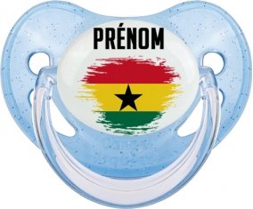 Drapeau effet pinceau Ghana avec prénom Sucette Physiologique Bleue à paillette