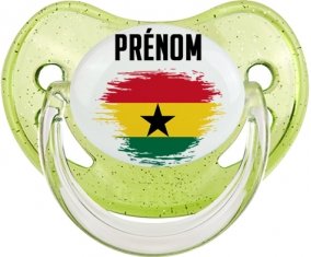 Drapeau effet pinceau Ghana avec prénom Sucette Physiologique Vert à paillette