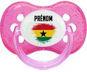 Drapeau effet pinceau Ghana avec prénom Tétine Cerise Rose à paillette
