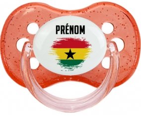 Drapeau effet pinceau Ghana avec prénom Tétine Cerise Rouge à paillette