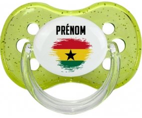 Drapeau effet pinceau Ghana avec prénom Tétine Cerise Vert à paillette