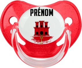 Drapeau effet pinceau Gibraltar avec prénom Tétine Physiologique Rouge à paillette