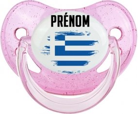 Drapeau effet pinceau Grèce avec prénom Sucete Physiologique Rose à paillette