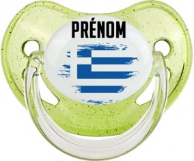 Drapeau effet pinceau Grèce avec prénom Sucete Physiologique Vert à paillette