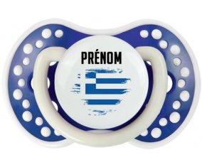 Drapeau effet pinceau Grèce avec prénom Tétine LOVI Dynamic Bleu-marine phosphorescente