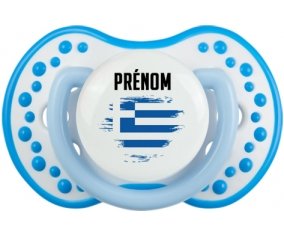 Drapeau effet pinceau Grèce avec prénom Tétine LOVI Dynamic Blanc-bleu phosphorescente