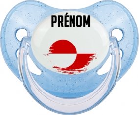 Drapeau effet pinceau Groenland avec prénom Sucette Physiologique Bleue à paillette