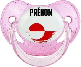Drapeau effet pinceau Groenland avec prénom Sucette Physiologique Rose à paillette