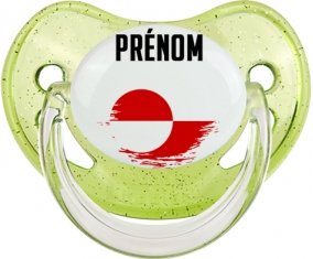 Drapeau effet pinceau Groenland avec prénom Sucette Physiologique Vert à paillette