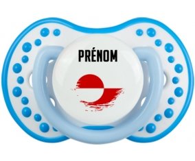 Drapeau effet pinceau Groenland avec prénom Sucette LOVI Dynamic Blanc-bleu phosphorescente
