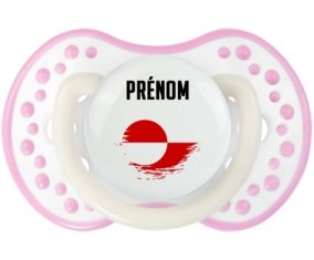 Drapeau effet pinceau Groenland avec prénom Sucette LOVI Dynamic Blanc-rose phosphorescente