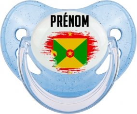 Drapeau effet pinceau Grenade avec prénom Sucette Physiologique Bleue à paillette