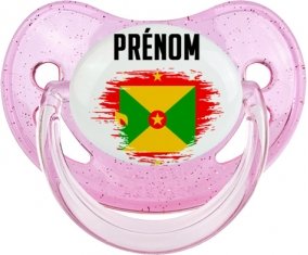 Drapeau effet pinceau Grenade avec prénom Sucette Physiologique Rose à paillette