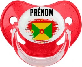 Drapeau effet pinceau Grenade avec prénom Sucette Physiologique Rouge à paillette