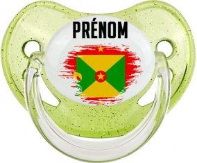 Drapeau effet pinceau Grenade avec prénom Sucette Physiologique Vert à paillette