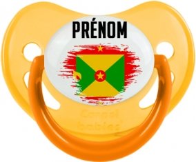 Drapeau effet pinceau Grenade avec prénom Sucette Physiologique Jaune phosphorescente