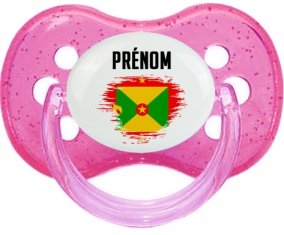 Drapeau effet pinceau Grenade avec prénom Tétine Cerise Rose à paillette