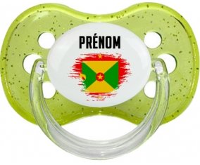 Drapeau effet pinceau Grenade avec prénom Tétine Cerise Vert à paillette