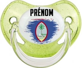 Drapeau effet pinceau Guam avec prénom Sucete Physiologique Vert à paillette