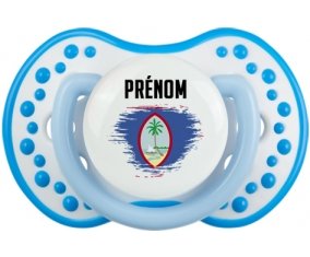 Drapeau effet pinceau Guam avec prénom Tétine LOVI Dynamic Blanc-bleu phosphorescente