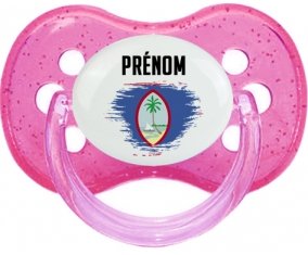 Drapeau effet pinceau Guam avec prénom Sucette Cerise Rose à paillette