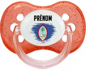 Drapeau effet pinceau Guam avec prénom Sucette Cerise Rouge à paillette