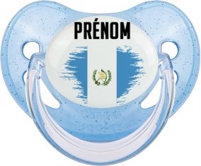 Drapeau effet pinceau Guatemala avec prénom Sucette Physiologique Bleue à paillette
