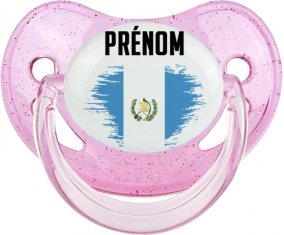 Drapeau effet pinceau Guatemala avec prénom Sucette Physiologique Rose à paillette