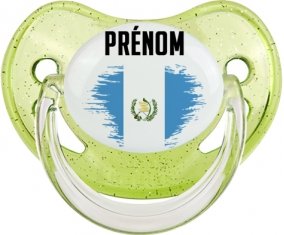 Drapeau effet pinceau Guatemala avec prénom Sucette Physiologique Vert à paillette