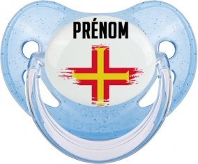Drapeau effet pinceau Guernesey avec prénom Sucette Physiologique Bleue à paillette