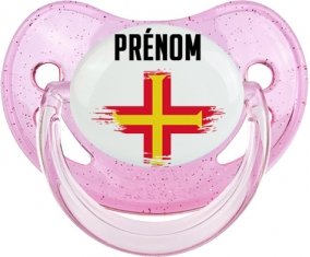 Drapeau effet pinceau Guernesey avec prénom Sucette Physiologique Rose à paillette
