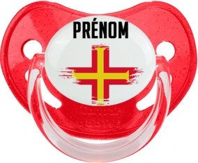 Drapeau effet pinceau Guernesey avec prénom Sucette Physiologique Rouge à paillette
